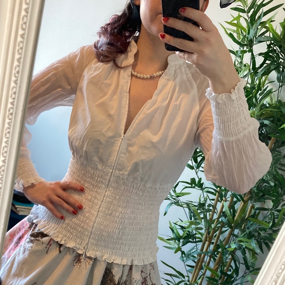 Zip up whit cotton top with ruching